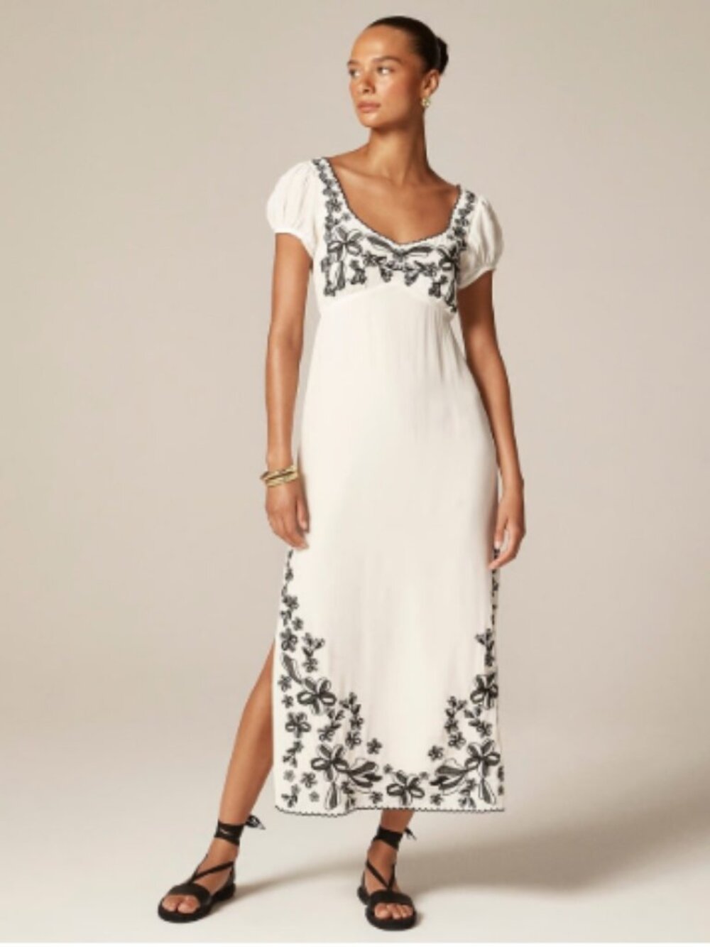 J. Crew Cream Embroidered Empire Waist Slip Maxi Dress 4